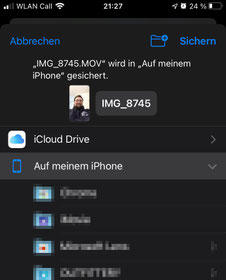 iOS-Dialog zum Sichern der Datei im Ordner „Auf meinem iPhone“